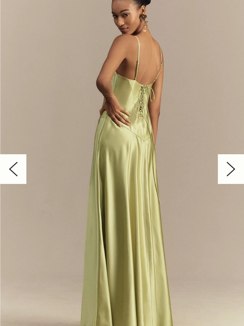 Satin Maxi Slip Dress in Olive - Picture 2 of 2